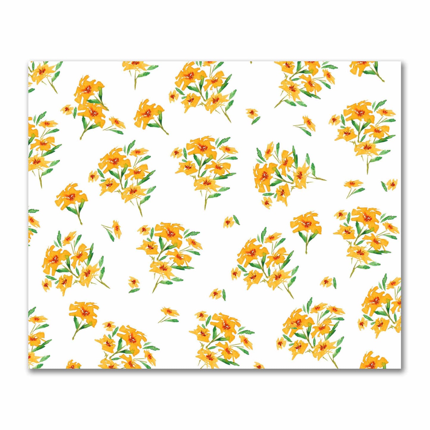 Cotton Sateen Fabric with Hand-painted Yellow-Orange Watercolor Floral Print, FACS-1314