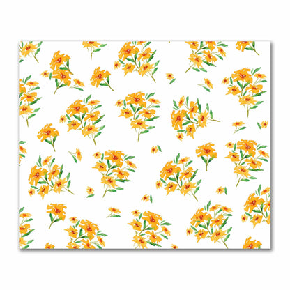 Cotton Sateen Fabric with Hand-painted Yellow-Orange Watercolor Floral Print, FACS-1314