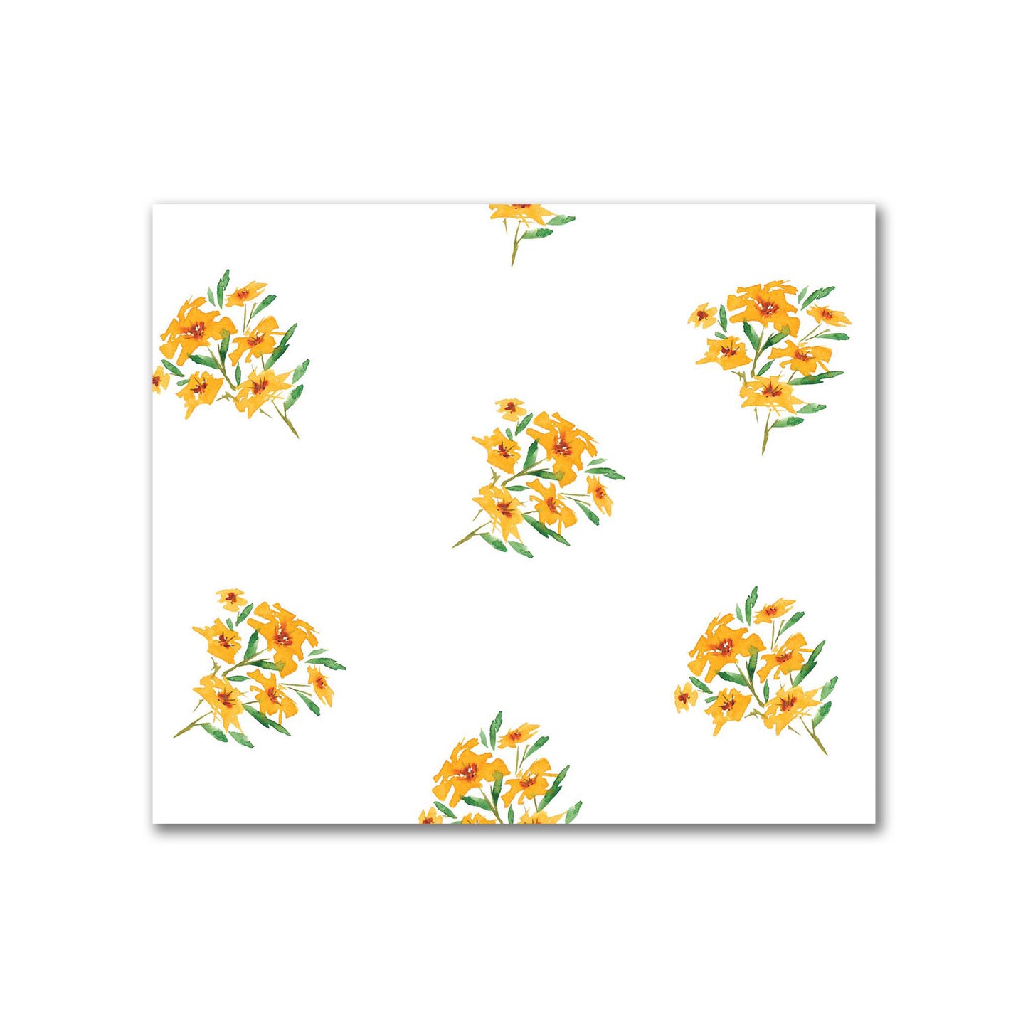 Cotton Sateen Fabric with Hand-painted Yellow-Orange Watercolor Floral Pattern Print, FACS-1315