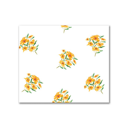 Cotton Sateen Fabric with Hand-painted Yellow-Orange Watercolor Floral Pattern Print, FACS-1315
