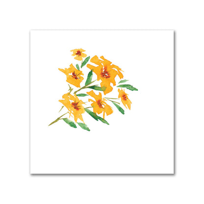 Cotton Sateen Fabric with Hand-painted Yellow-Orange Watercolor Floral Pattern Print, FACS-1315