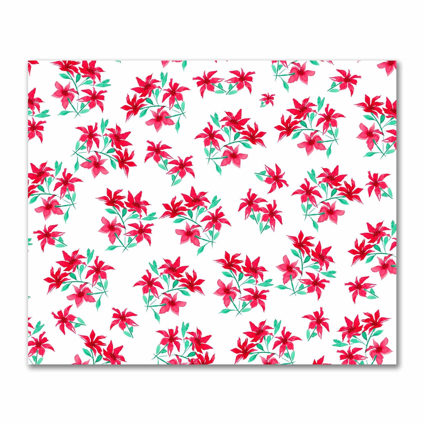 Cotton Sateen Fabric with Hand-painted Red Watercolor Floral Print, FACS-1334