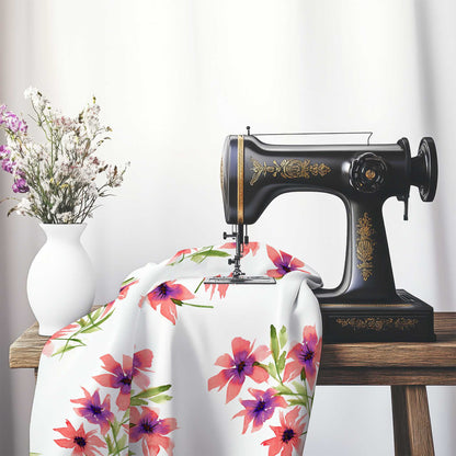 Cotton Sateen Fabric with Hand-painted Pink Watercolor Floral Print, FACS-1344