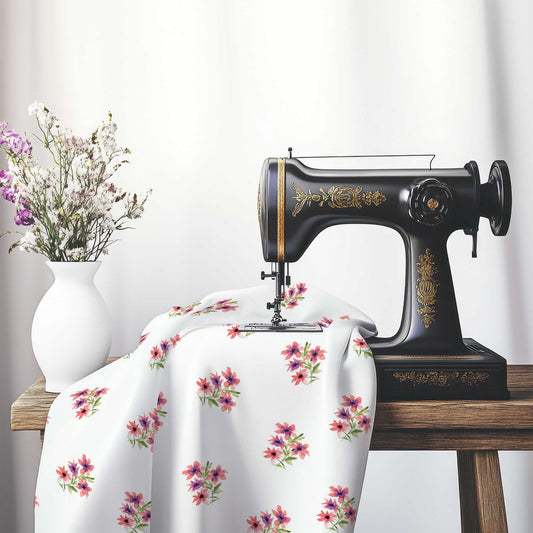Cotton Sateen Fabric with Hand-painted Pink Watercolor Floral Pattern Print, FACS-1345