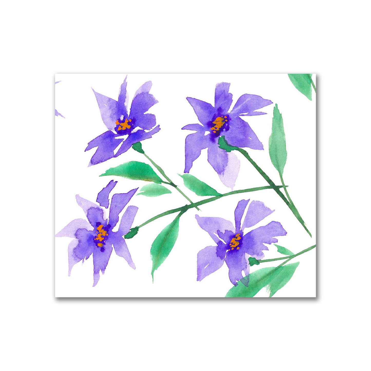 Cotton Sateen Fabric with Hand-painted Purple Watercolor Floral Print, FACS-1354