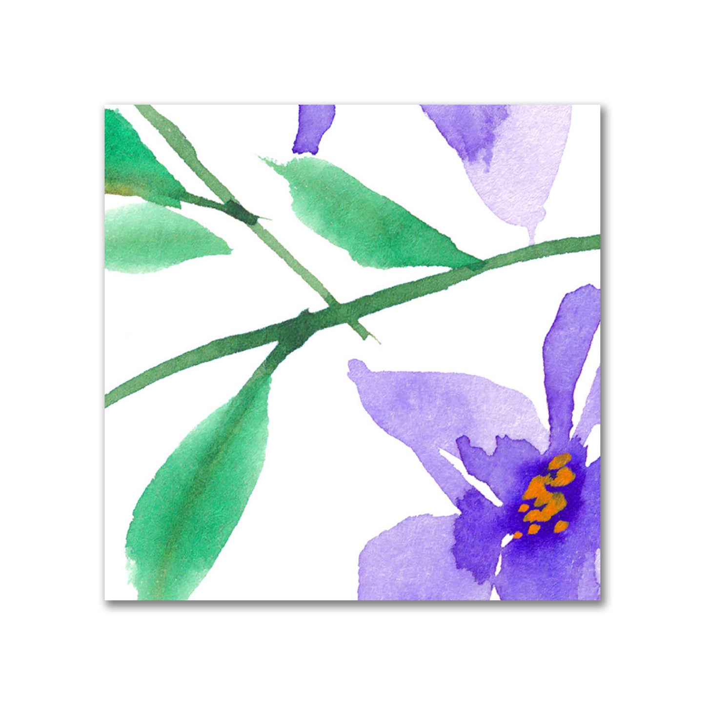 Cotton Sateen Fabric with Hand-painted Purple Watercolor Floral Print, FACS-1354