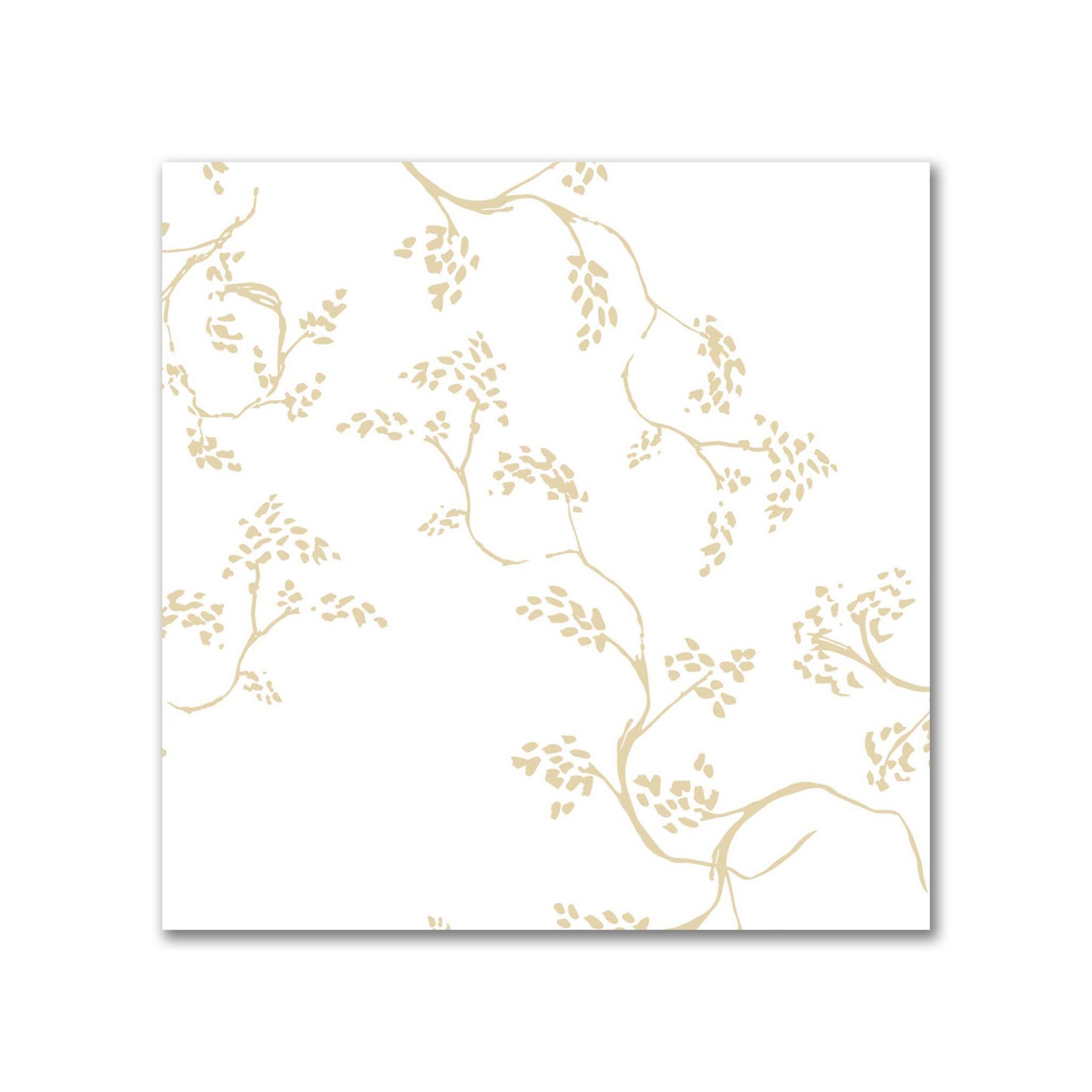 Off-White Cotton Sateen Fabric with Tan Hand-painted Vine Print | FACS-1371-181