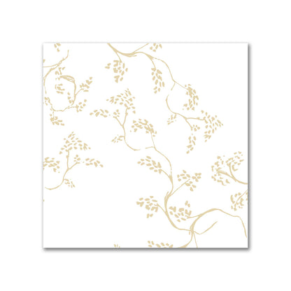 Off-White Cotton Sateen Fabric with Tan Hand-painted Vine Print | FACS-1371-181