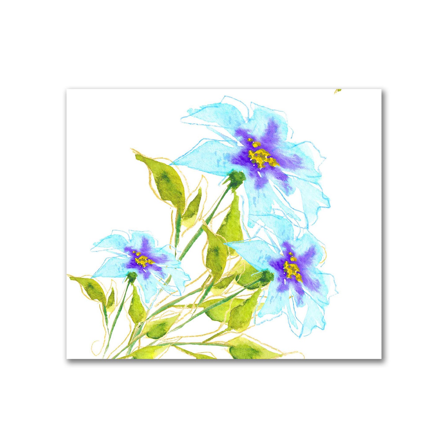 Cotton Sateen Fabric with Hand-painted Blue Watercolor Floral Print, FACS-1374