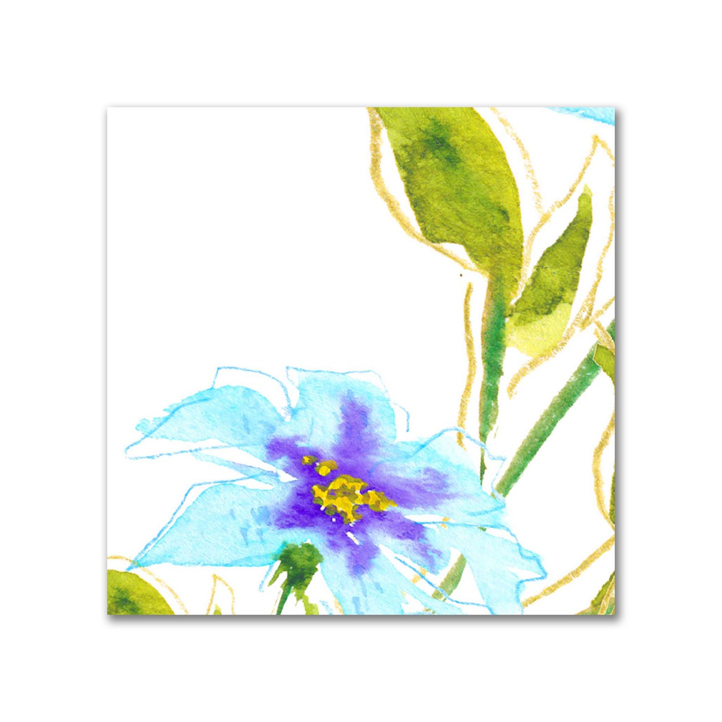 Cotton Sateen Fabric with Hand-painted Blue Watercolor Floral Print, FACS-1374