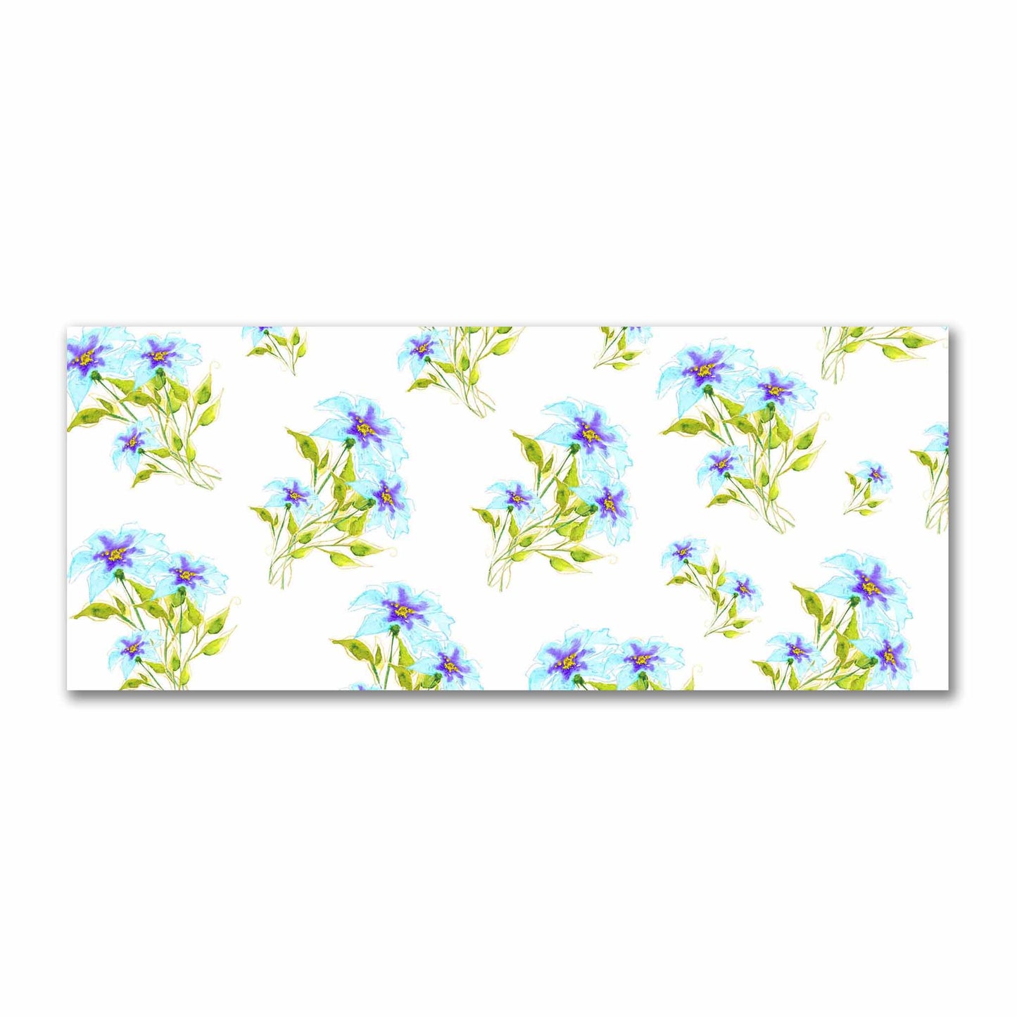 Cotton Sateen Fabric with Hand-painted Blue Watercolor Floral Print, FACS-1374