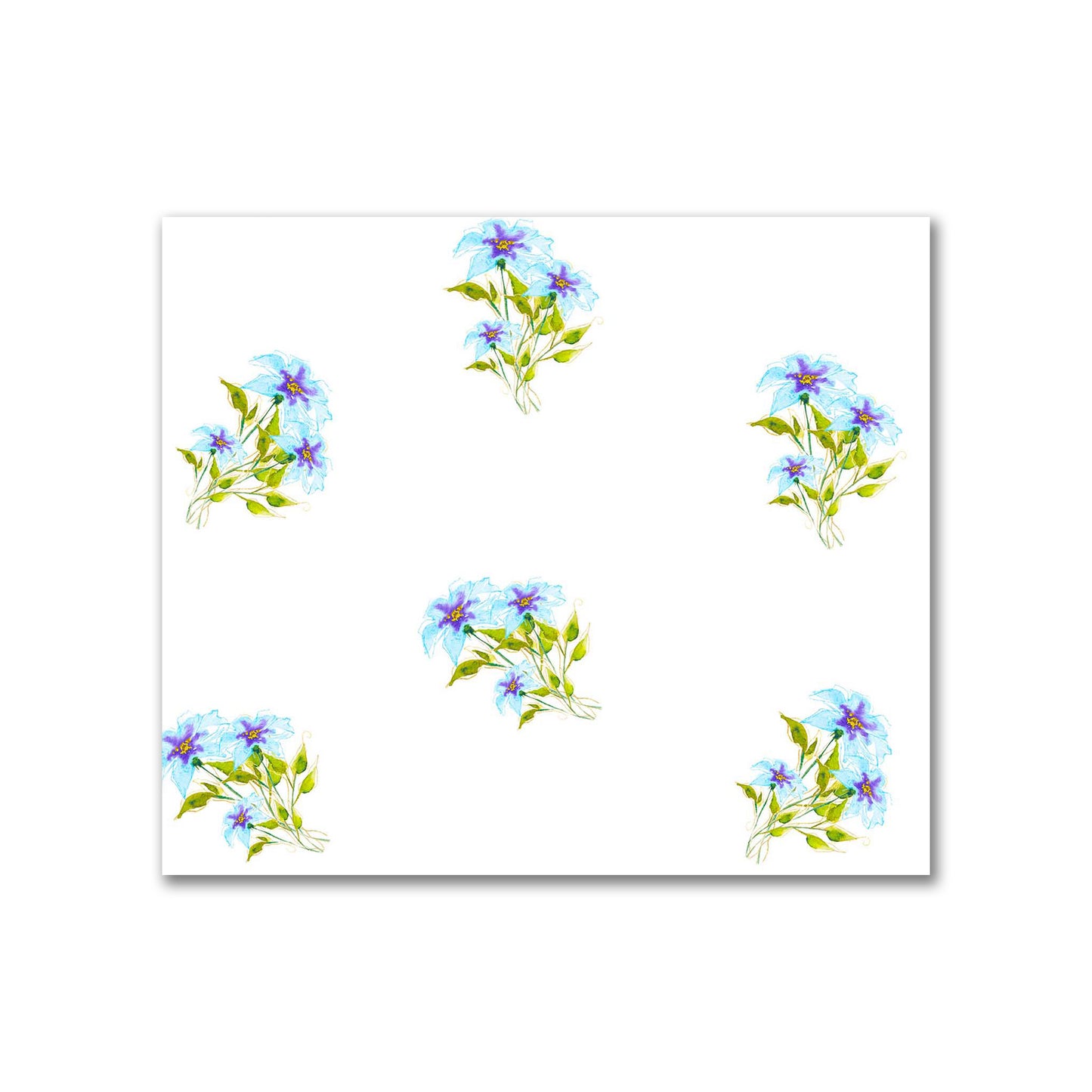 Cotton Sateen Fabric with Hand-painted Blue Watercolor Floral Pattern Print, FACS-1375