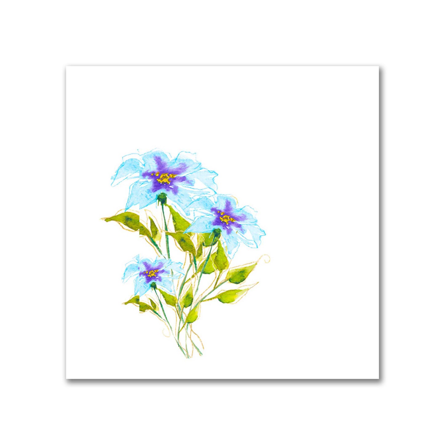 Cotton Sateen Fabric with Hand-painted Blue Watercolor Floral Pattern Print, FACS-1375