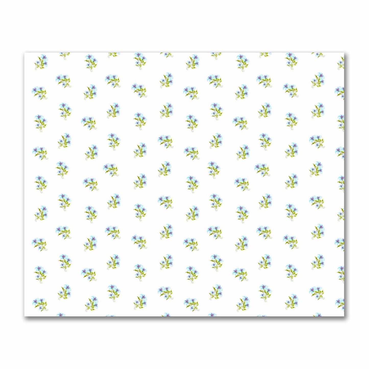 Cotton Sateen Fabric with Hand-painted Blue Watercolor Floral Pattern Print, FACS-1375