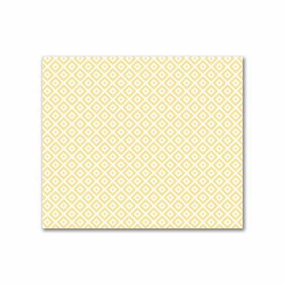 Off-White Cotton Sateen Fabric with Yellow Repeating Square Motif Print | FACS-1381-122
