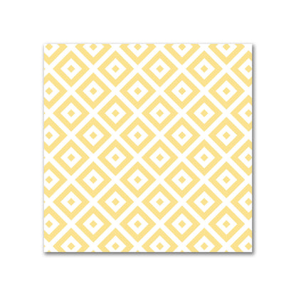 Off-White Cotton Sateen Fabric with Yellow Repeating Square Motif Print | FACS-1381-122