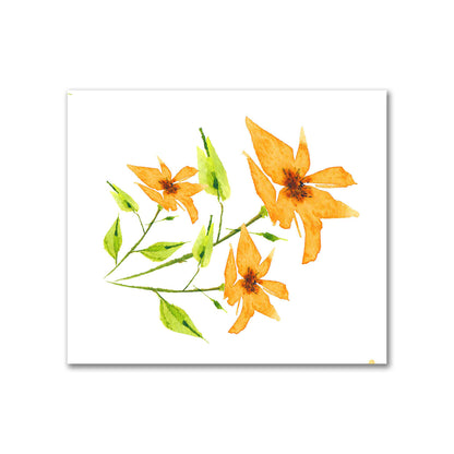 Cotton Sateen Fabric with Hand-painted Yellow-Orange Watercolor Floral Print, FACS-1394