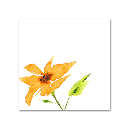Cotton Sateen Fabric with Hand-painted Yellow-Orange Watercolor Floral Print, FACS-1394