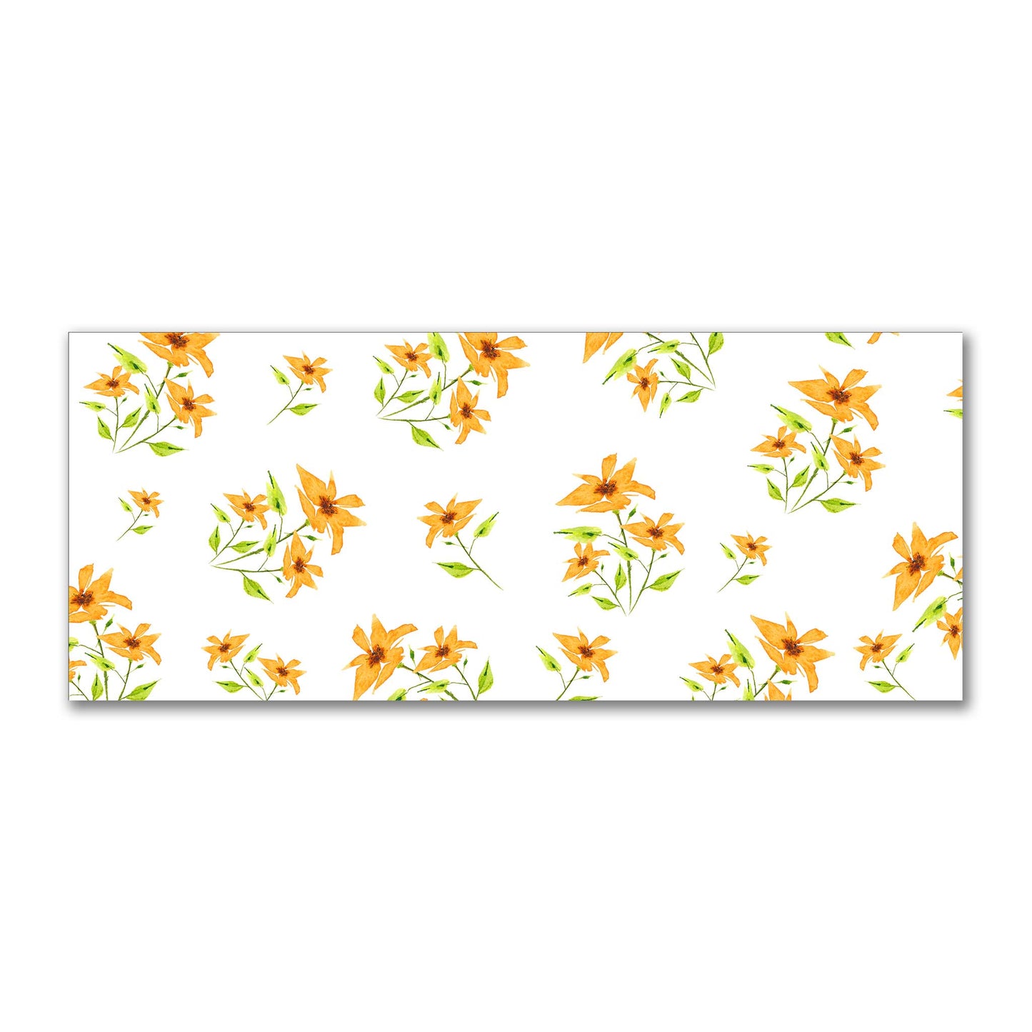 Cotton Sateen Fabric with Hand-painted Yellow-Orange Watercolor Floral Print, FACS-1394