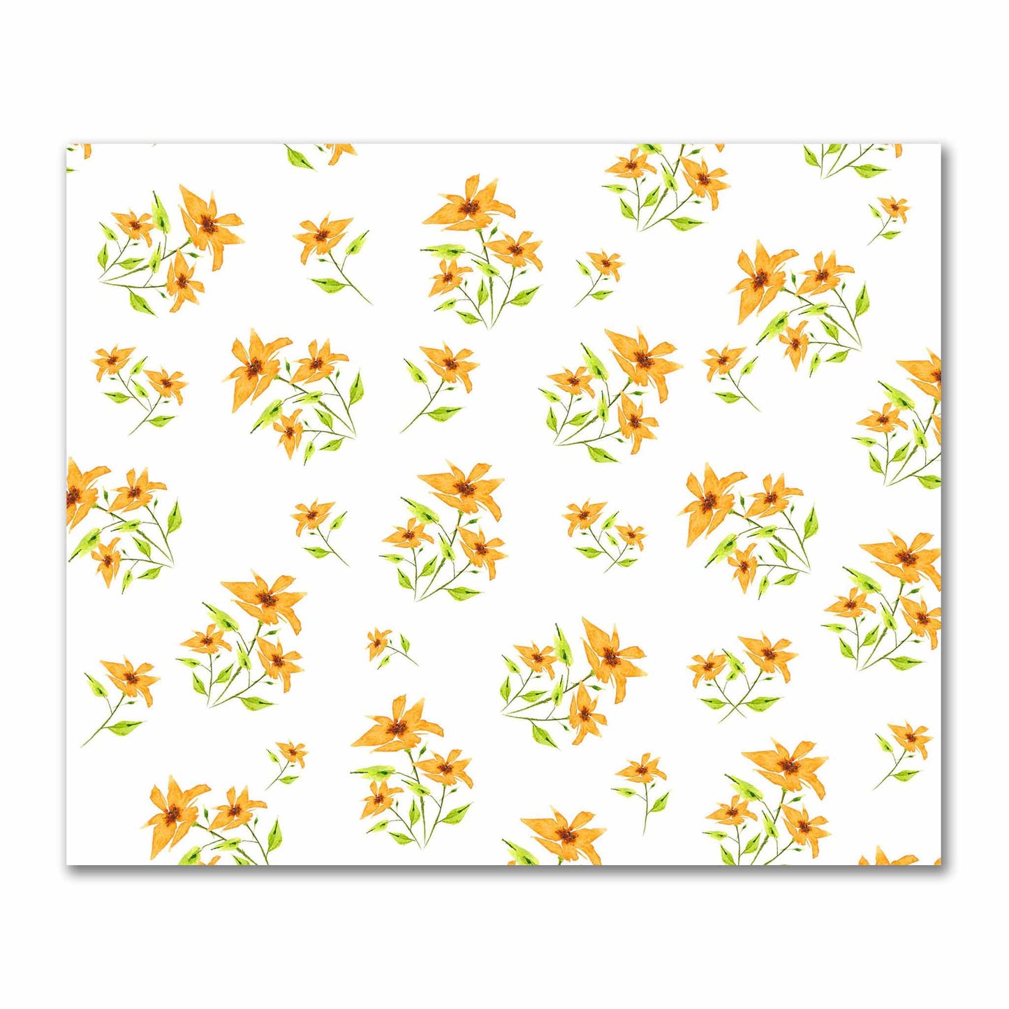 Cotton Sateen Fabric with Hand-painted Yellow-Orange Watercolor Floral Print, FACS-1394