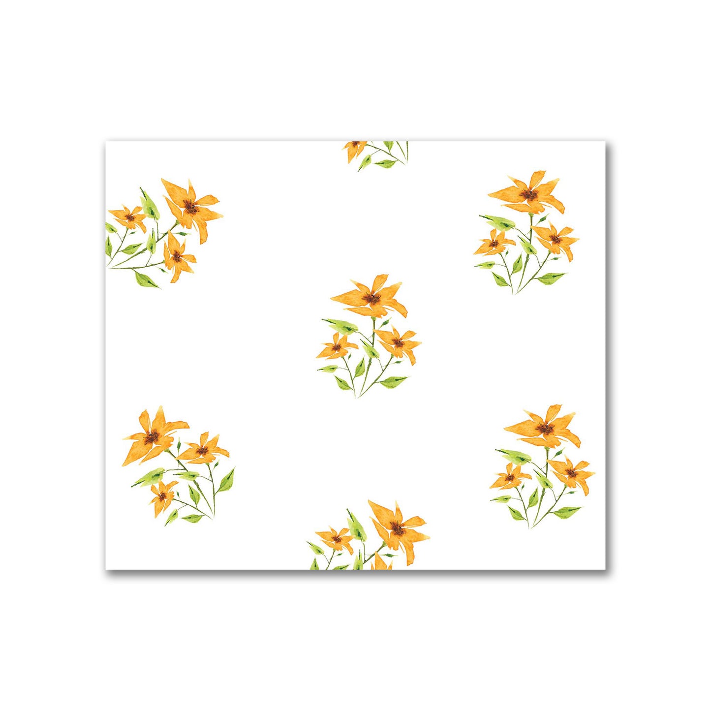 Cotton Sateen Fabric with Hand-painted Yellow-Orange Watercolor Floral Pattern Print, FACS-1395