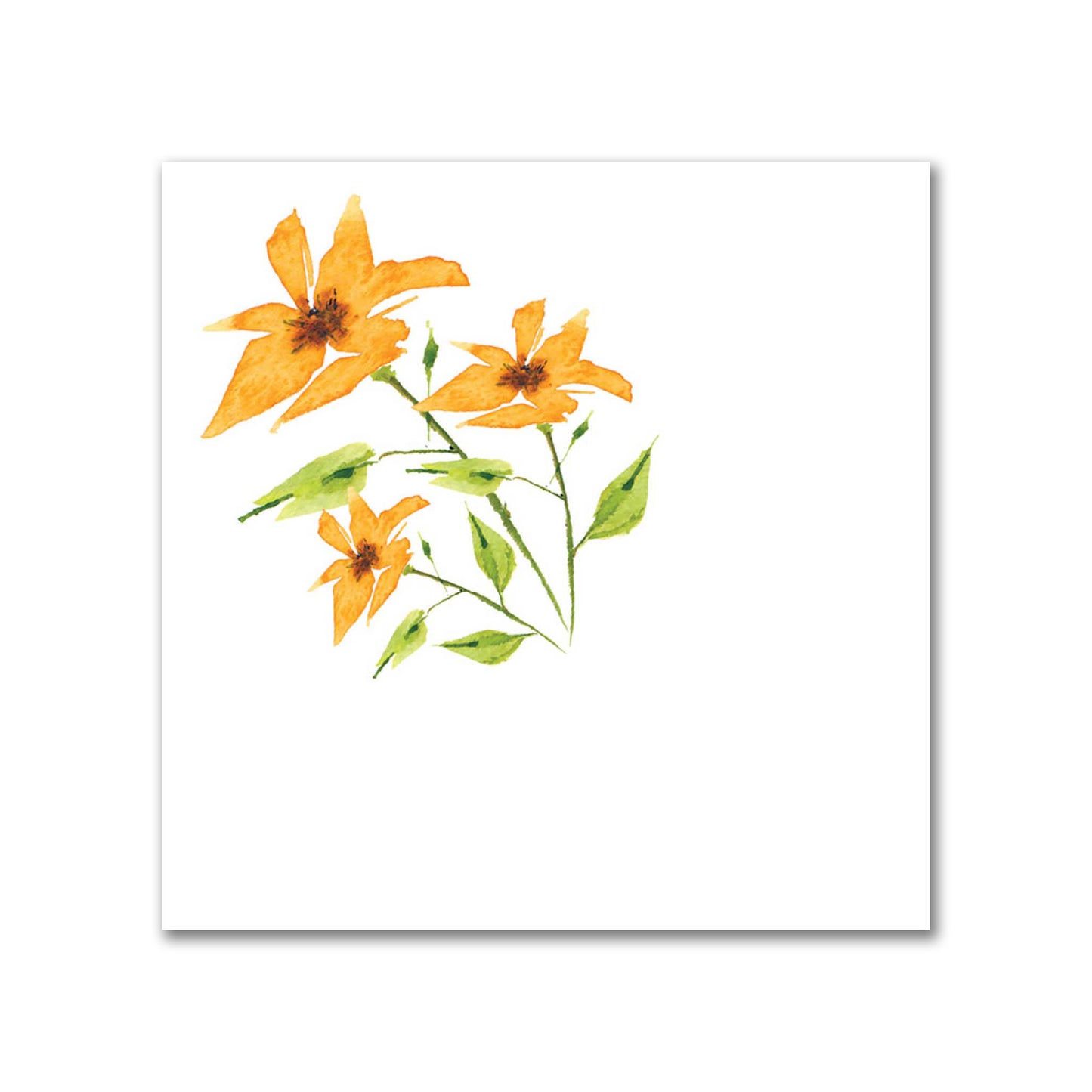 Cotton Sateen Fabric with Hand-painted Yellow-Orange Watercolor Floral Pattern Print, FACS-1395