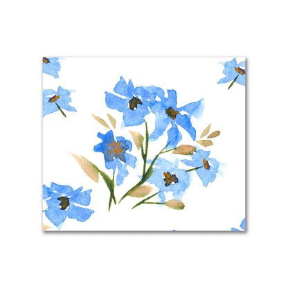 Cotton Sateen Fabric with Hand-painted Blue Watercolor Floral Print, FACS-1404