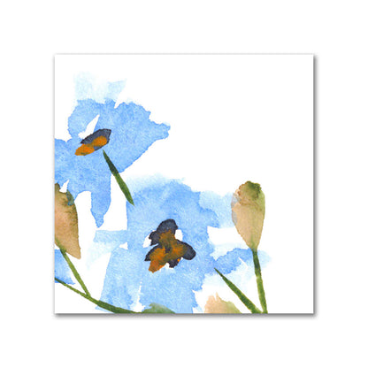 Cotton Sateen Fabric with Hand-painted Blue Watercolor Floral Print, FACS-1404