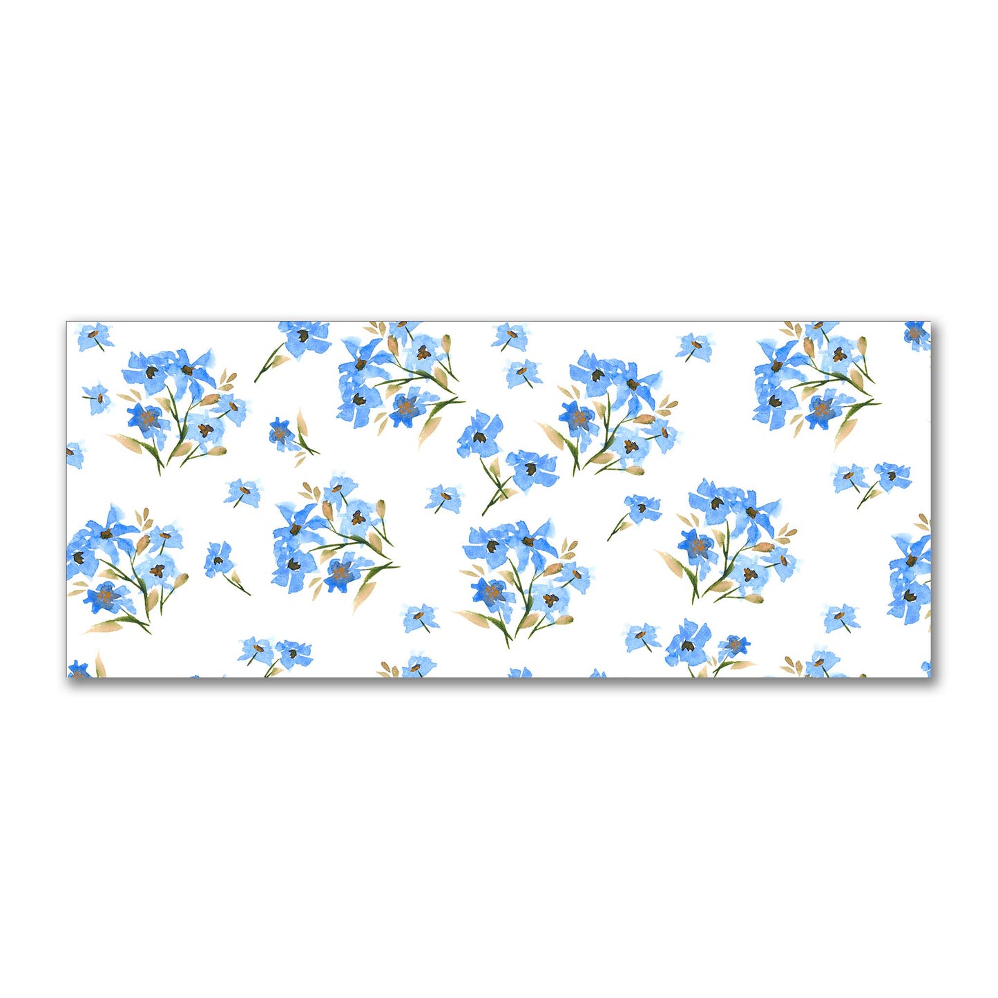 Cotton Sateen Fabric with Hand-painted Blue Watercolor Floral Print, FACS-1404