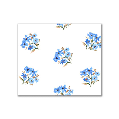 Cotton Sateen Fabric with Hand-painted Blue Watercolor Floral Pattern Print, FACS-1405