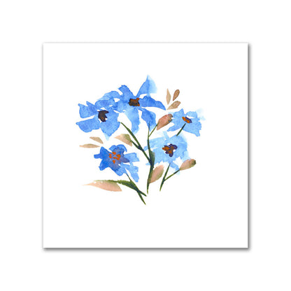 Cotton Sateen Fabric with Hand-painted Blue Watercolor Floral Pattern Print, FACS-1405