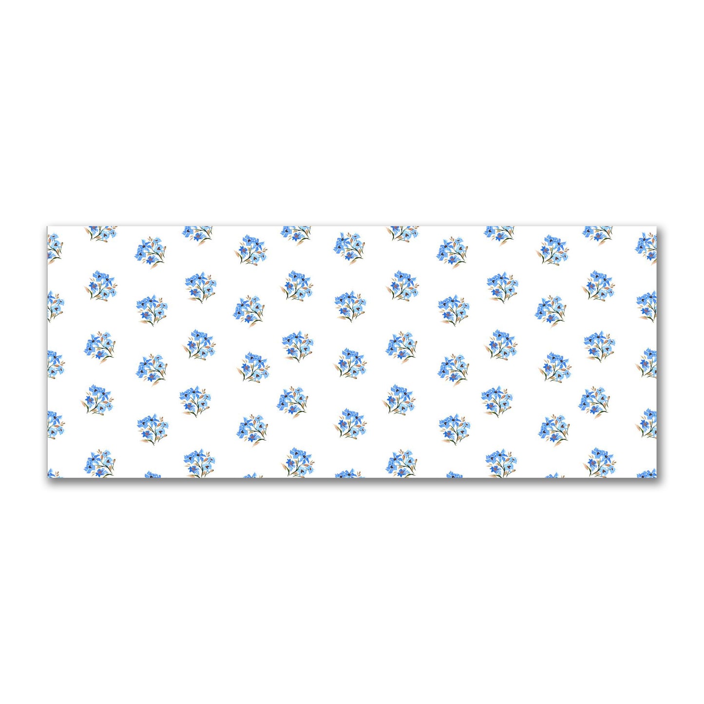 Cotton Sateen Fabric with Hand-painted Blue Watercolor Floral Pattern Print, FACS-1405