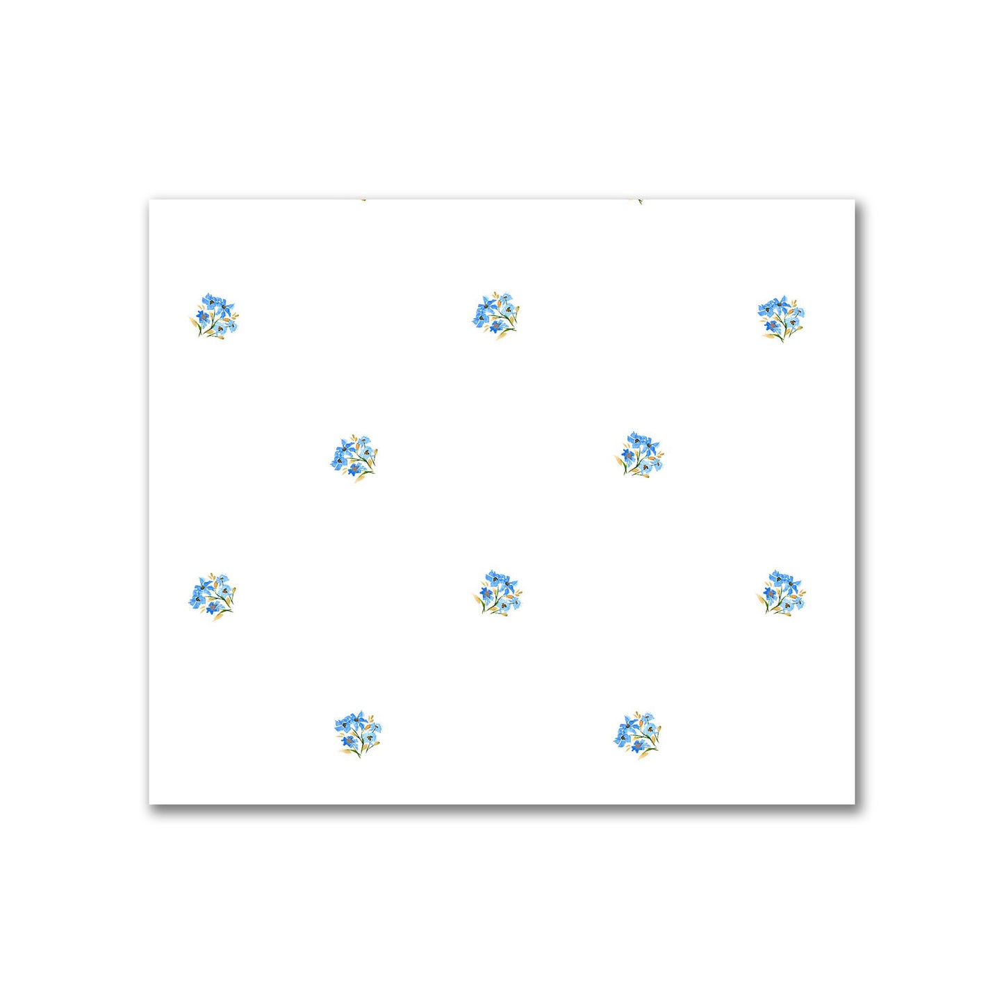 Cotton Sateen Fabric with Hand-painted Small Blue Watercolor Floral Pattern Print, FACS-1406