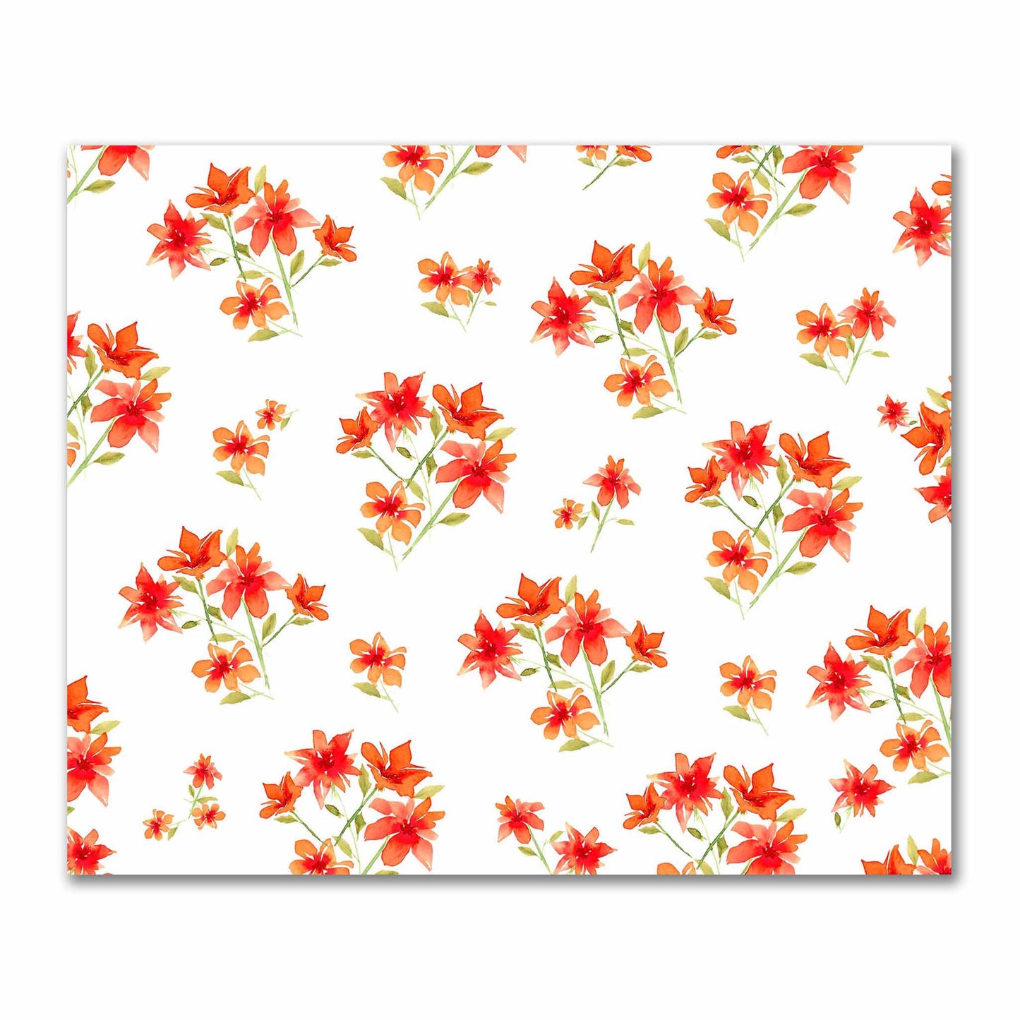 Cotton Sateen Fabric with Hand-painted Red Watercolor Floral Print, FACS-1414