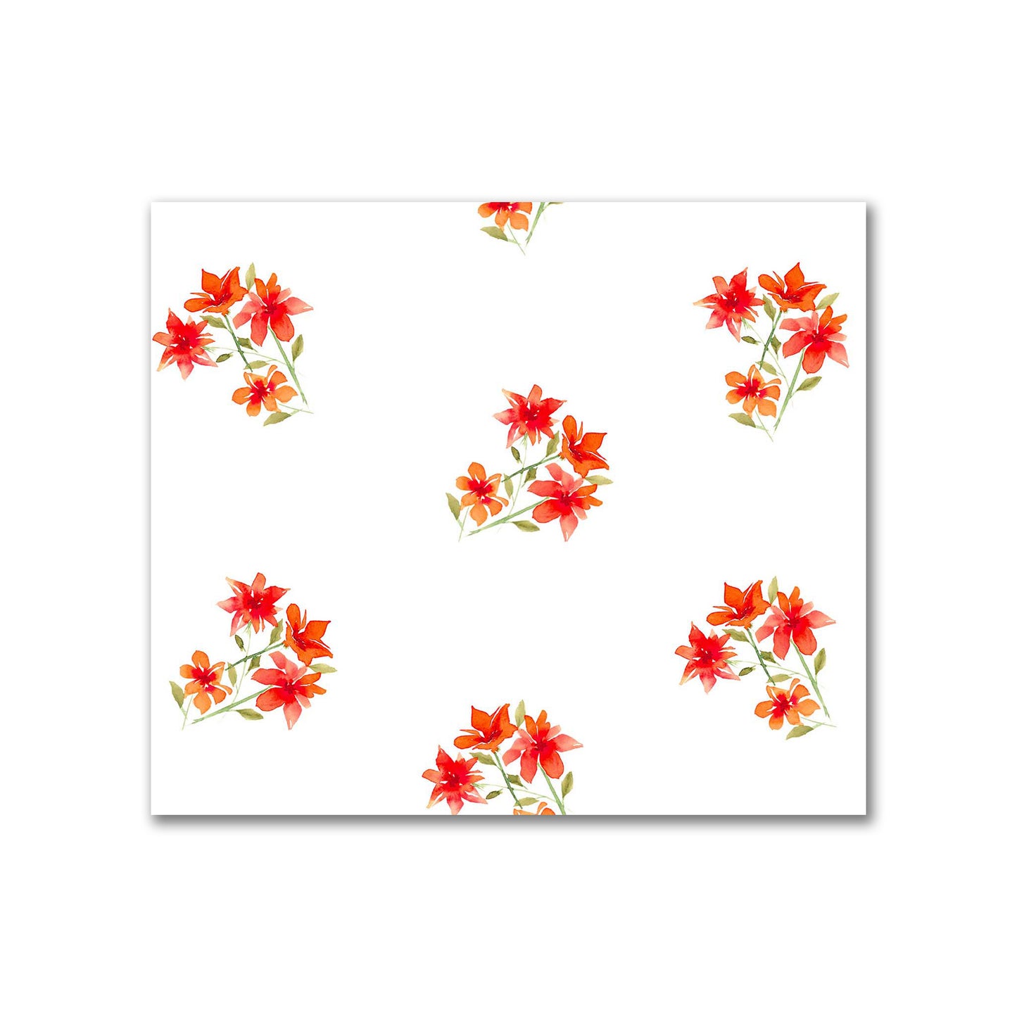 Cotton Sateen Fabric with Hand-painted Red Watercolor Floral Pattern Print, FACS-1415