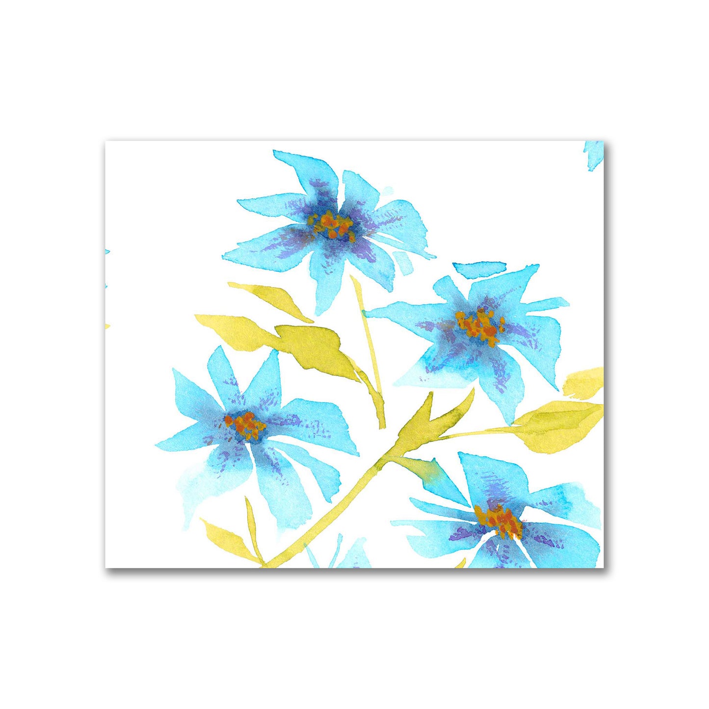 Cotton Sateen Fabric with Hand-painted Blue Watercolor Floral Print, FACS-1434
