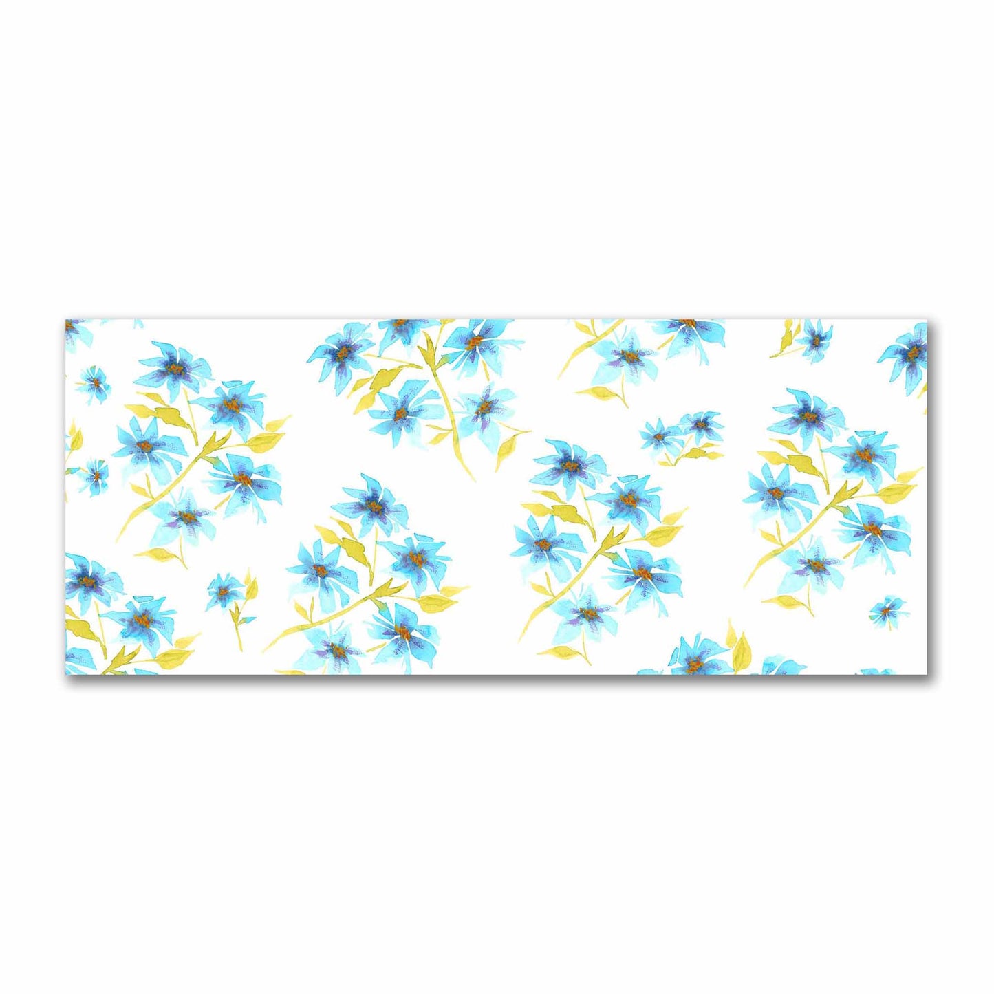 Cotton Sateen Fabric with Hand-painted Blue Watercolor Floral Print, FACS-1434