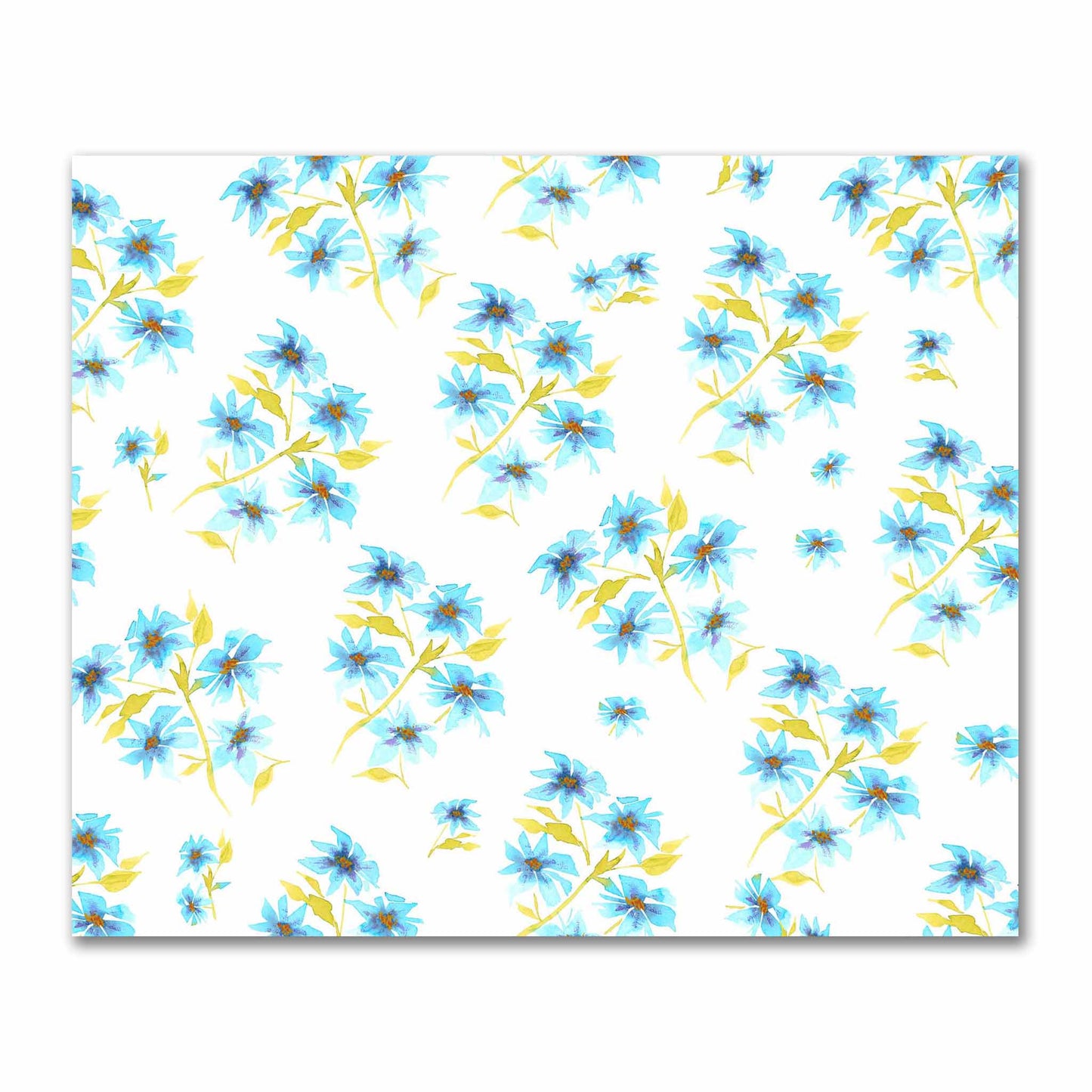 Cotton Sateen Fabric with Hand-painted Blue Watercolor Floral Print, FACS-1434