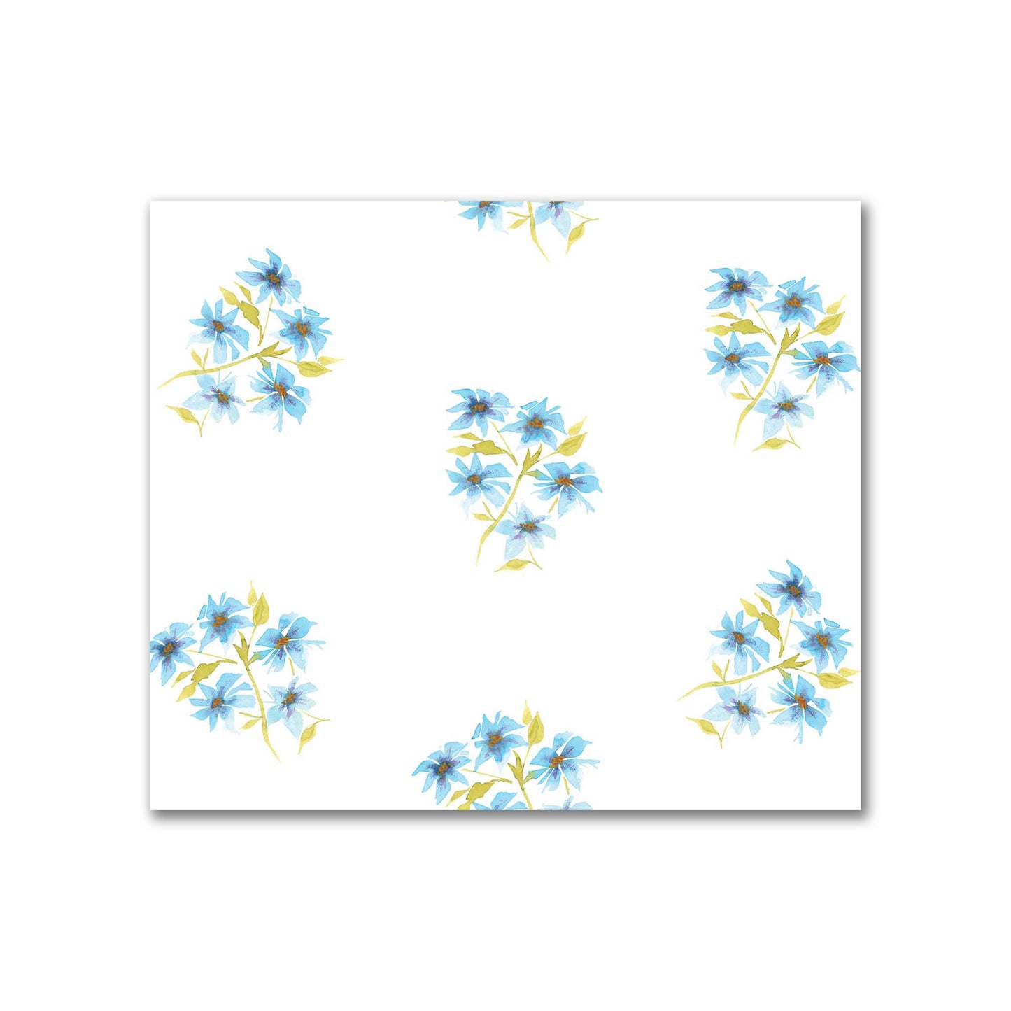 Cotton Sateen Fabric with Hand-painted Blue Watercolor Floral Pattern Print, FACS-1435