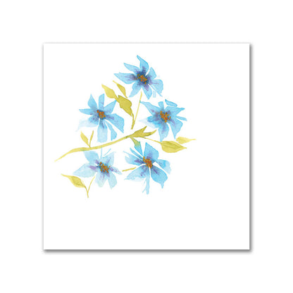Cotton Sateen Fabric with Hand-painted Blue Watercolor Floral Pattern Print, FACS-1435