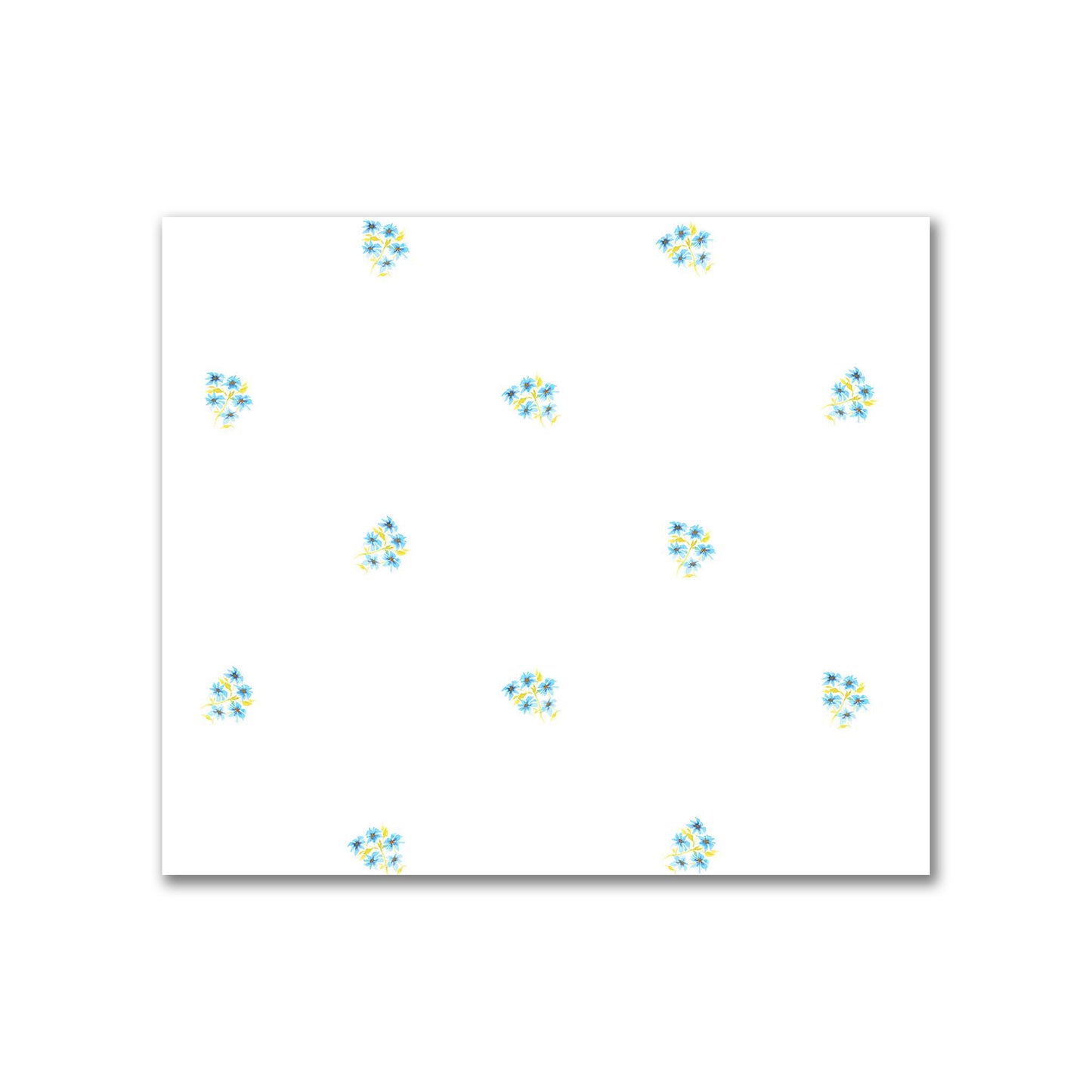 Cotton Sateen Fabric with Hand-painted Small Blue Watercolor Floral Pattern Print, FACS-1436