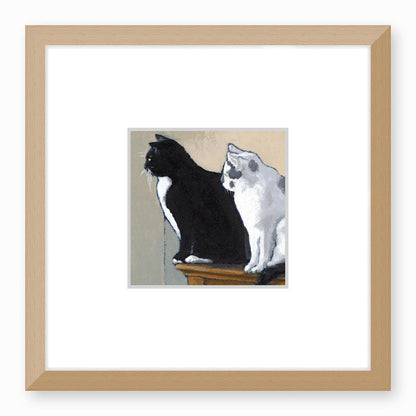 Framed Fine Art Print, Faux Mat - 12x12 inches | Black Cat White Cat in Acrylic, FMS-1000-1122, Prints, Fine art, Natural Frame, 30 x 30 cm ,12 x 12 inches