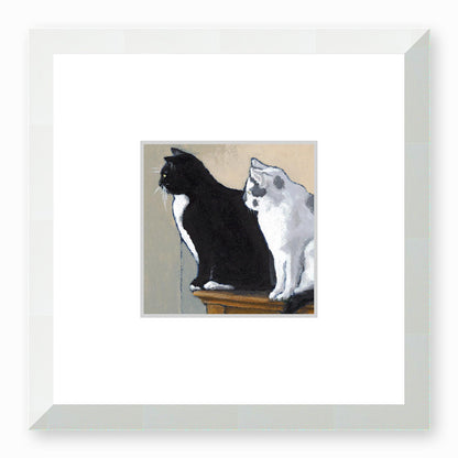 Framed Fine Art Print, Faux Mat - 12x12 inches | Black Cat White Cat in Acrylic, FMS-1000-1122, Prints, Fine art, White Frame, 30 x 30 cm ,12 x 12 inches