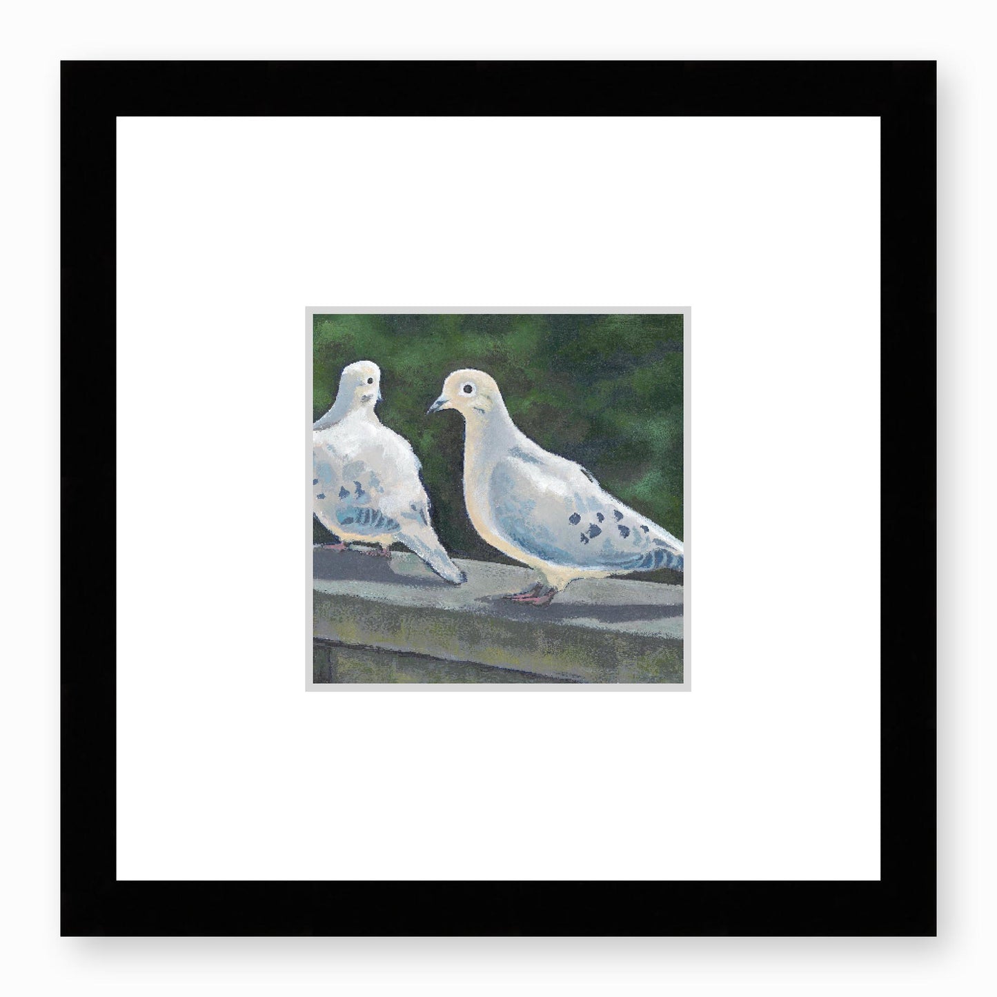 Framed Fine Art Print, Faux Mat - 12x12 inches | Mourning Doves in Acylic, FMS-1000-1125, Prints, Fine art, Black Frame, 30 x 30 cm ,12 x 12 inches