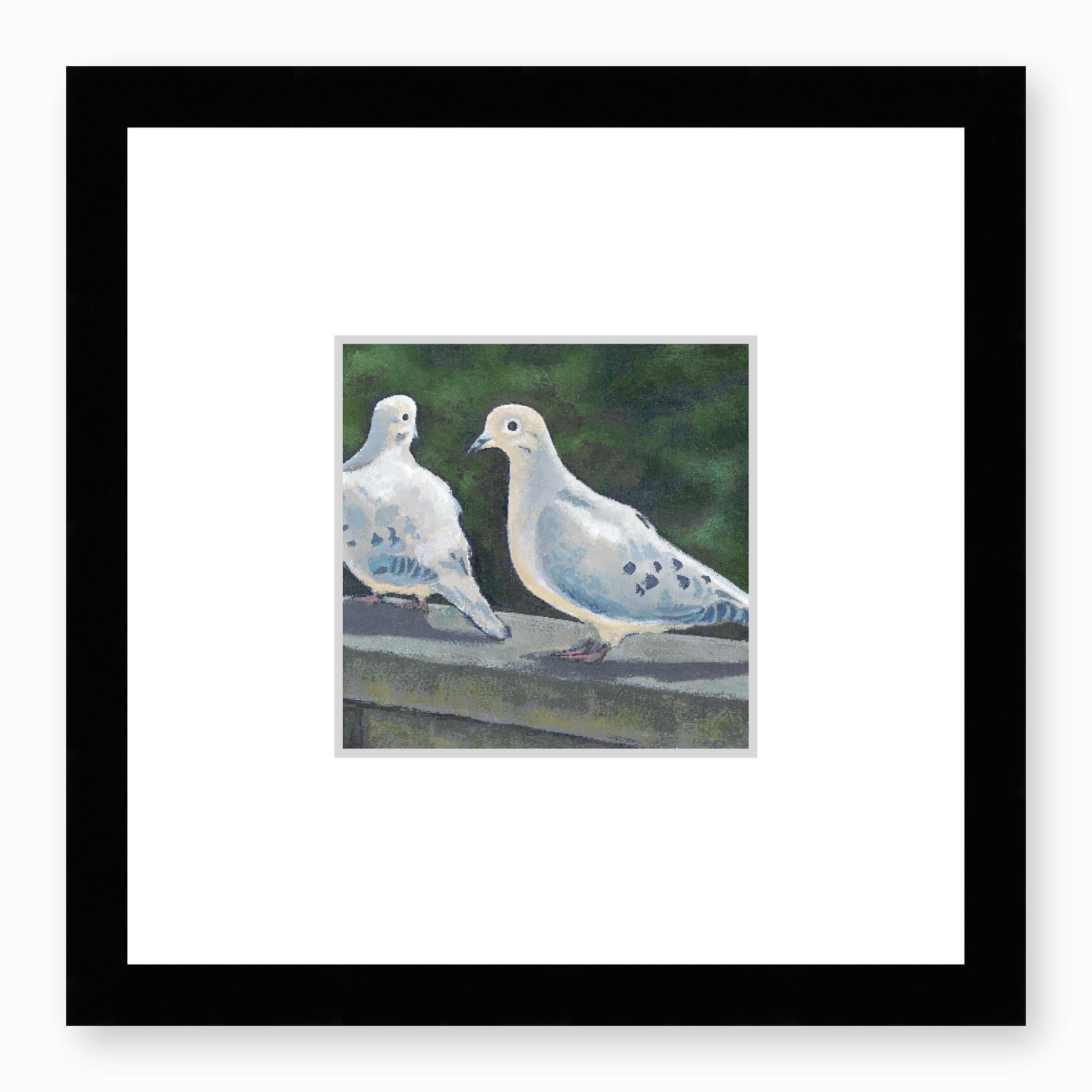 Framed Fine Art Print, Faux Mat - 12x12 inches | Mourning Doves in Acylic, FMS-1000-1125, Prints, Fine art, Black Frame, 30 x 30 cm ,12 x 12 inches