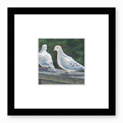 Framed Fine Art Print, Faux Mat - 12x12 inches | Mourning Doves in Acylic, FMS-1000-1125, Prints, Fine art, Black Frame, 30 x 30 cm ,12 x 12 inches