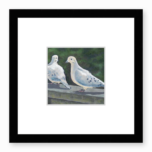 Framed Fine Art Print, Faux Mat - 12x12 inches | Mourning Doves in Acylic, FMS-1000-1125, Prints, Fine art, Black Frame, 30 x 30 cm ,12 x 12 inches