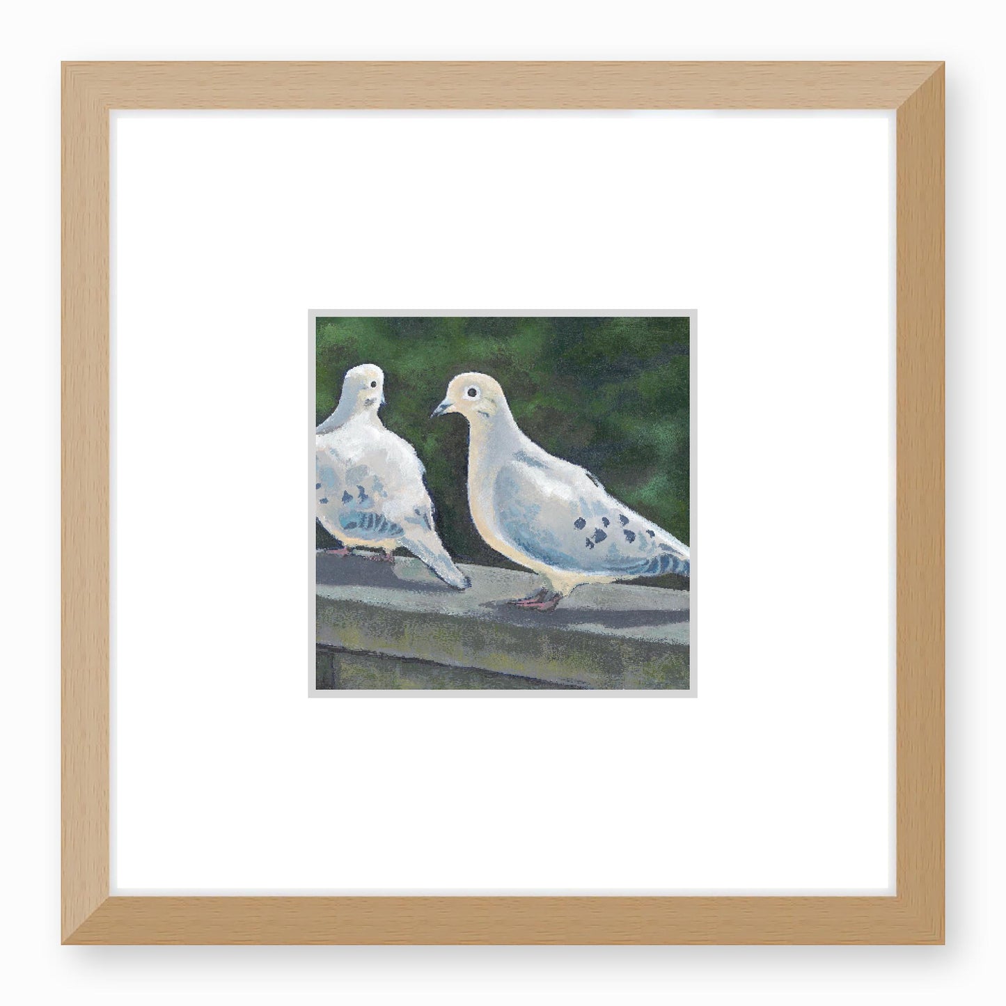 Framed Fine Art Print, Faux Mat - 12x12 inches | Mourning Doves in Acylic, FMS-1000-1125, Prints, Fine art, Natural Frame, 30 x 30 cm ,12 x 12 inches