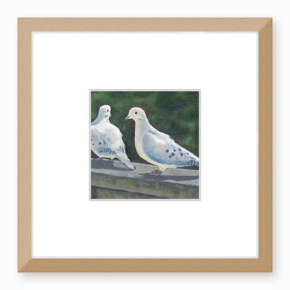 Framed Fine Art Print, Faux Mat - 12x12 inches | Mourning Doves in Acylic, FMS-1000-1125, Prints, Fine art, Natural Frame, 30 x 30 cm ,12 x 12 inches