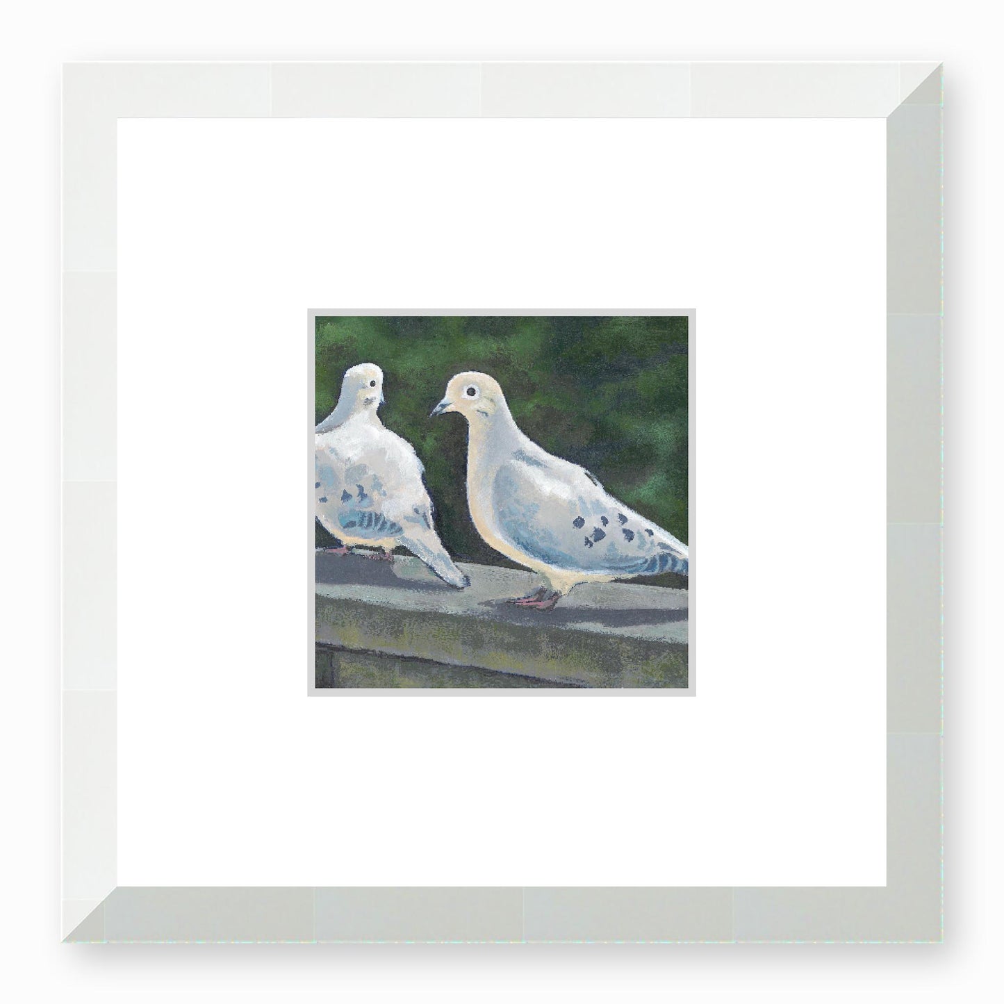 Framed Fine Art Print, Faux Mat - 12x12 inches | Mourning Doves in Acylic, FMS-1000-1125, Prints, Fine art, White Frame, 30 x 30 cm ,12 x 12 inches